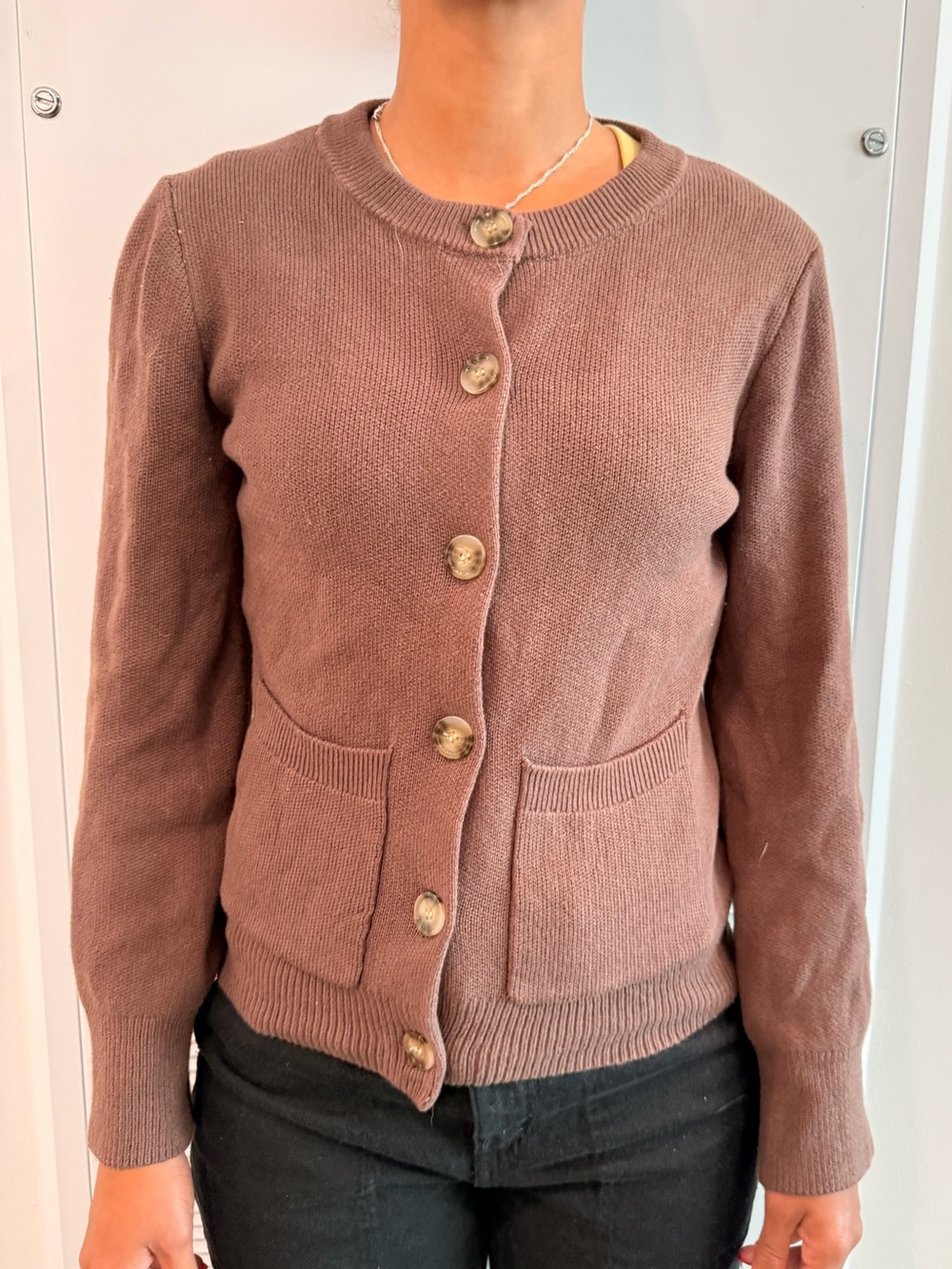 LOFT Mauve Brown Teddy Knit Button-Front Jacket